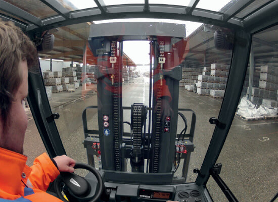 Forklift operator point of view while driving