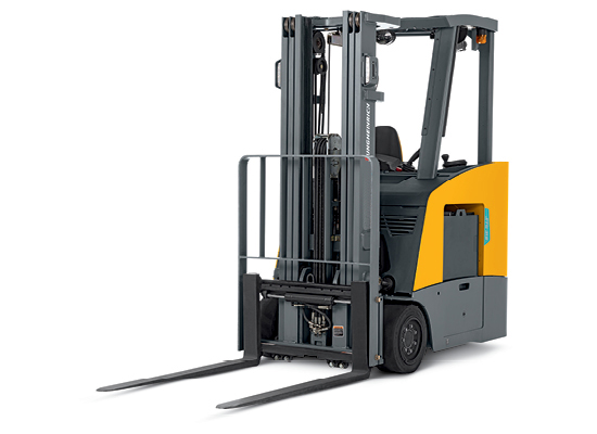 Jungheinrich stand-up counterbalanced lift truck against white background